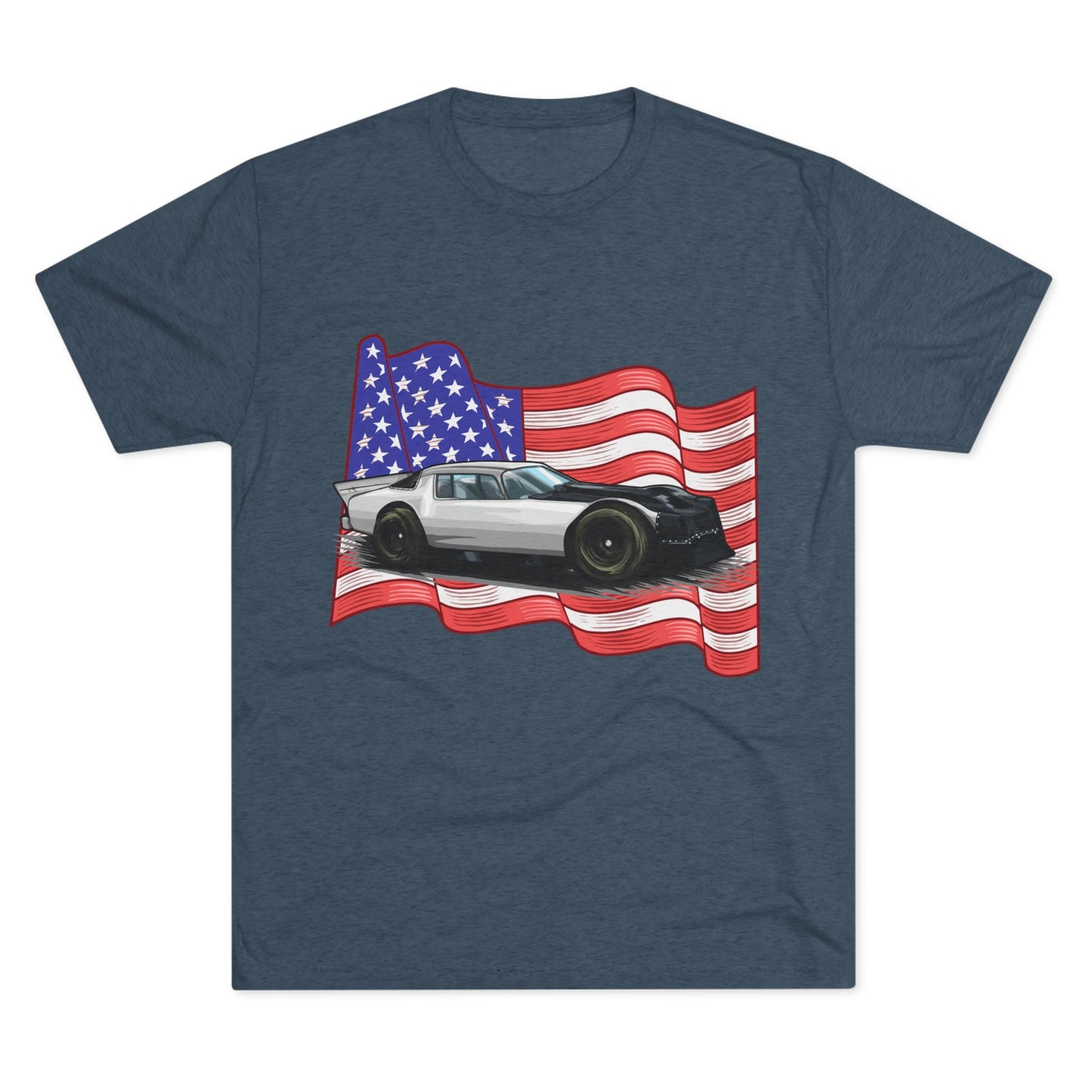 American Flag Car Unisex Tri-Blend Crew Tee - CreativeRino