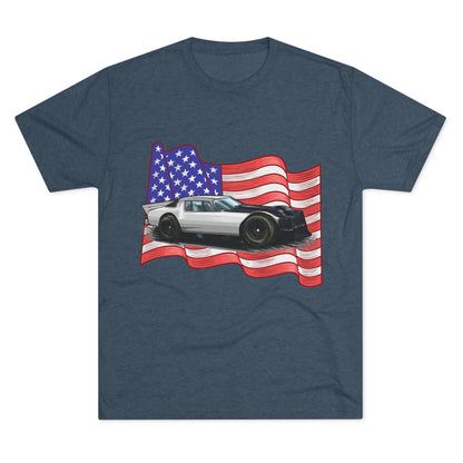 American Flag Car Unisex Tri-Blend Crew Tee - CreativeRino
