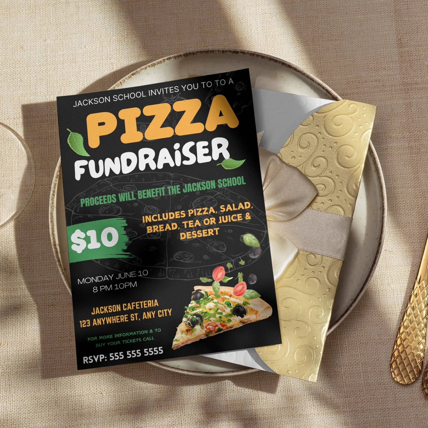 Pizza Fundraiser Flyer Template | Pizza Dinner Flyer Invite CreativeRino