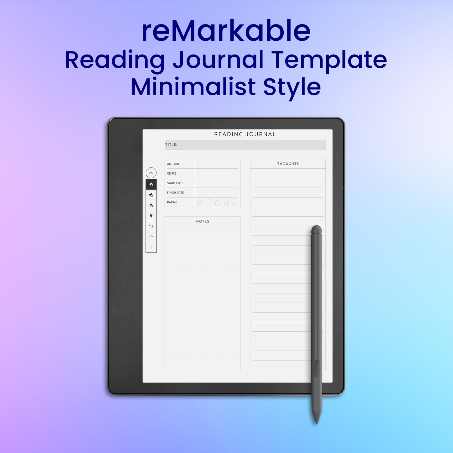 reMarkable 2 Reading Journal Template - Minimalist Style Planner Template