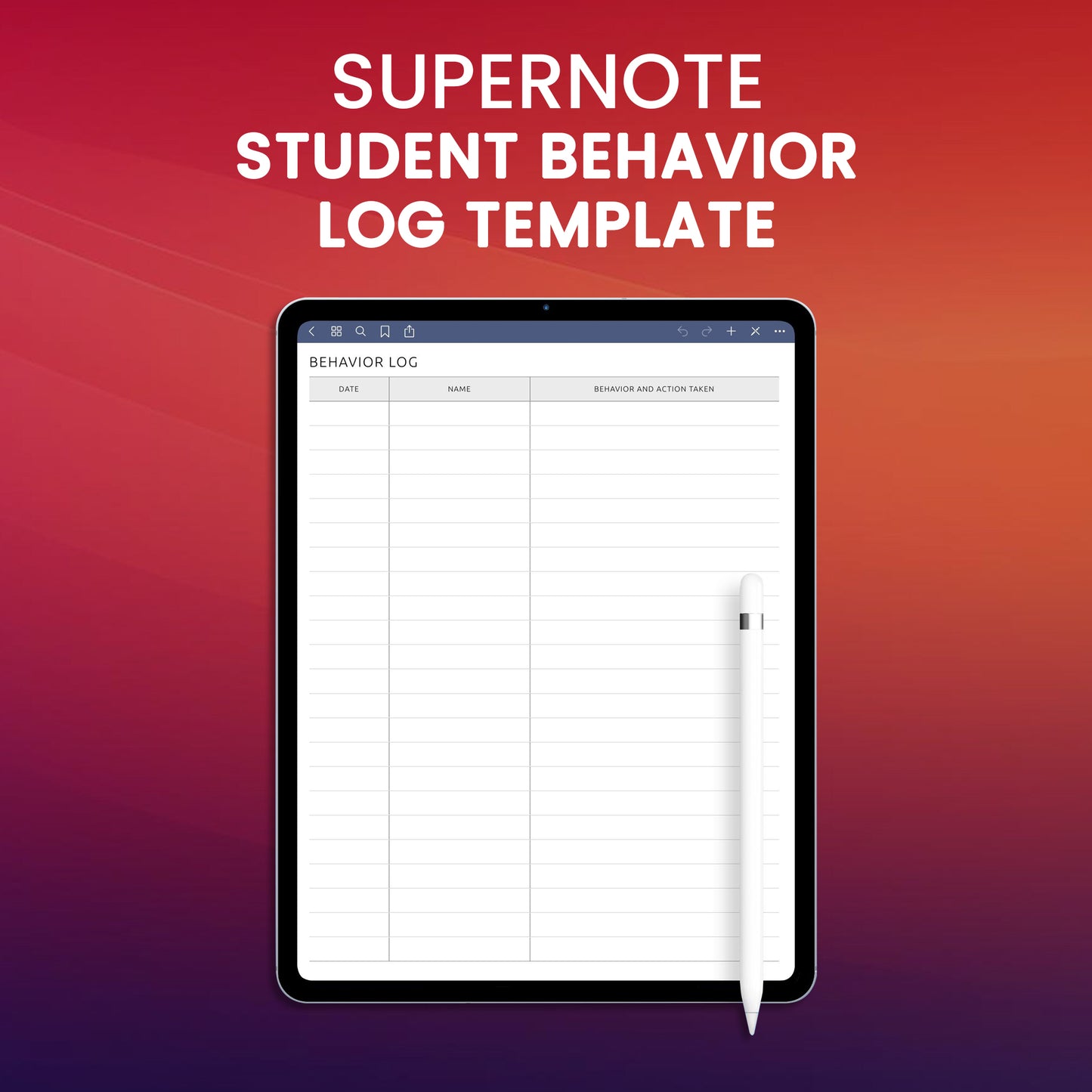 Supernote Student Behavior Log Template Planner Template