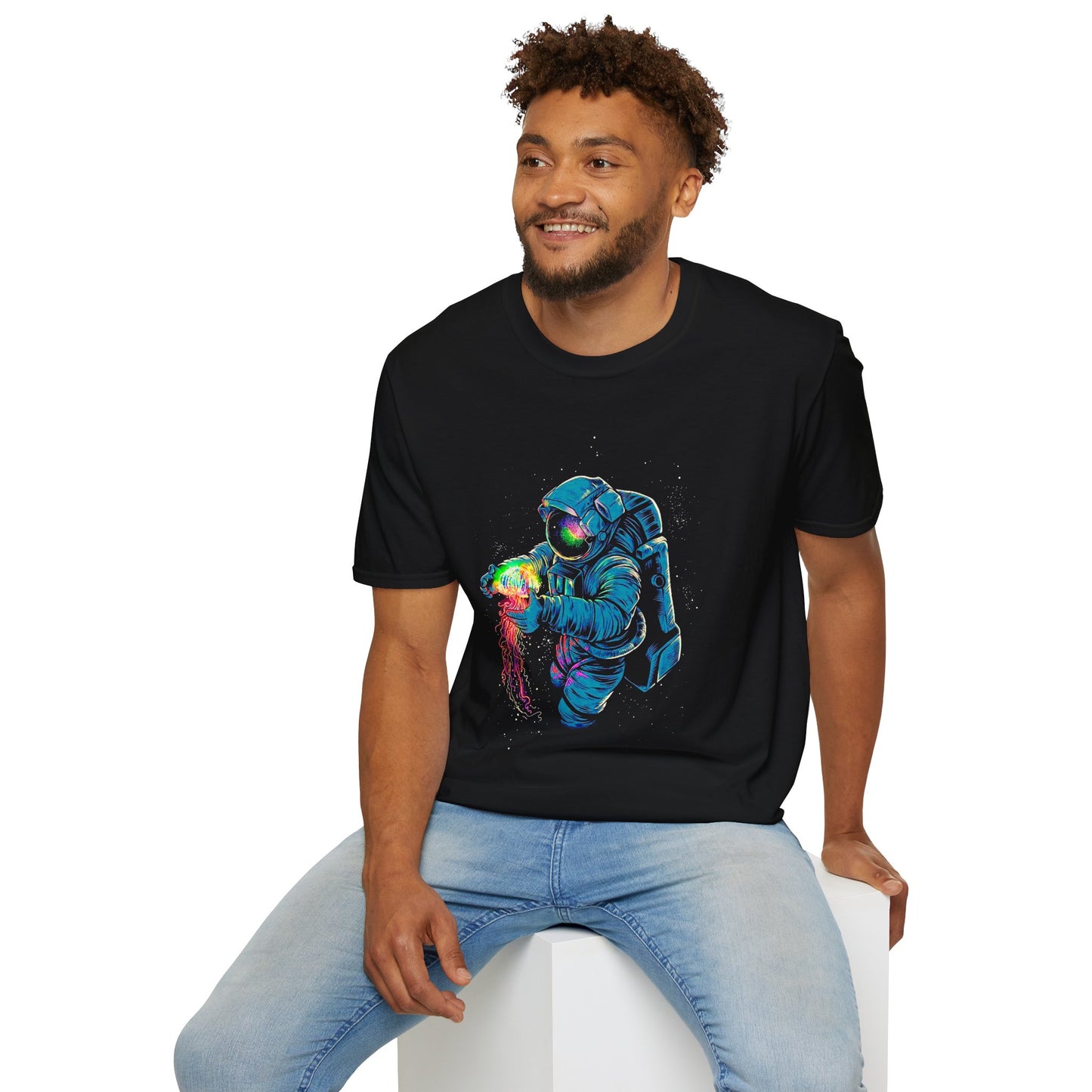 Astronaut with Jellyfish Graphic Tee - Unisex Softstyle T-Shirt - CreativeRino