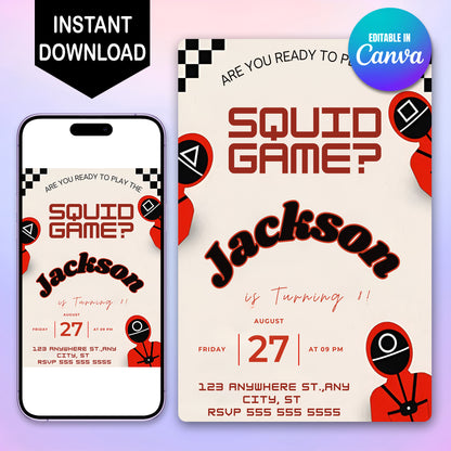 Squid Game Birthday Invitation Template - CreativeRino