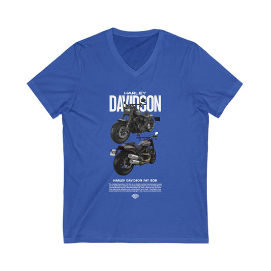 Harley-Davidson Fat Bob V-Neck Tee - Vintage Motorcycle Graphic T-shirt for Bikers - CreativeRino