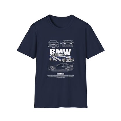 BMW M3 GTR Graphic Unisex Softstyle T-Shirt - Racing Car Design - CreativeRino