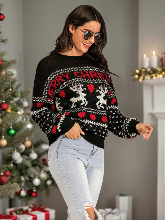 Merry Christmas Reindeer Knit Sweater | Cozy Round Neck Holiday Jumper eprolo