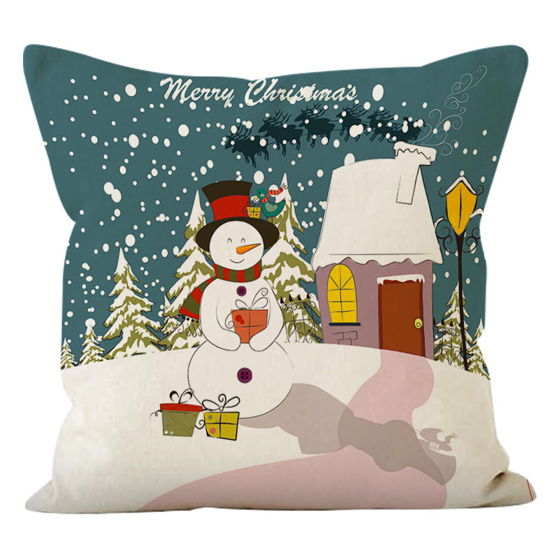 Linen Christmas Pillow Cover | Snowman & Tree Print Decorative Cushion for Sofa/Bed eprolo