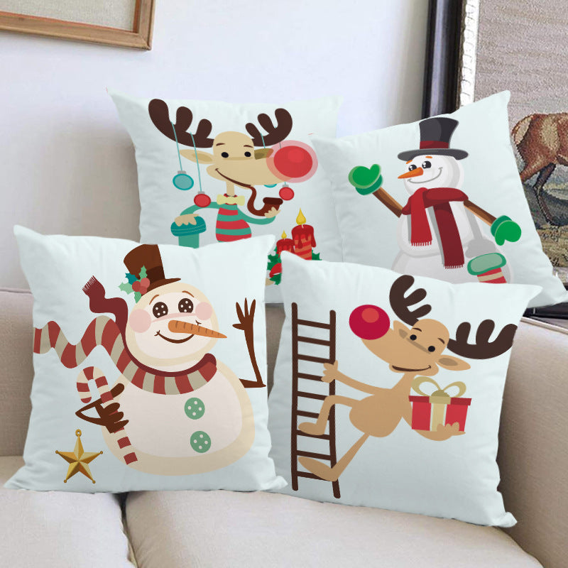 Super Soft Christmas Pillow Cover | Reindeer & Snowman Holiday Sofa Cushion eprolo