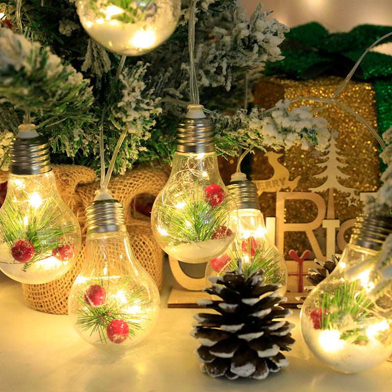 Illuminated Christmas Ball Bubble Lamp (LED Copper Wire Light) | Pine Needle, Red Berry & Snowflake Tree Pendant Decor eprolo