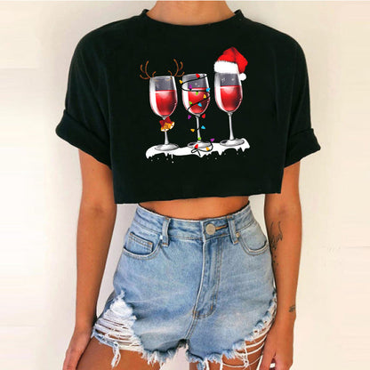 Spicy Girl Christmas Crop Top T-Shirt | INS Style Short Sleeve Round Neck | Trendy Festive Night Out Basic eprolo