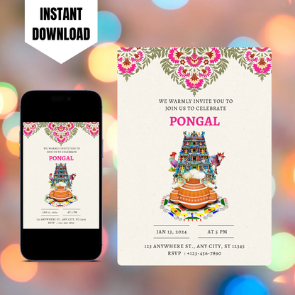 Pongal Invitation Template | Pongal Celebration Invite CreativeRino