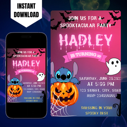 Spooktacular Stitch Halloween Birthday Party Invitation Template CreativeRino