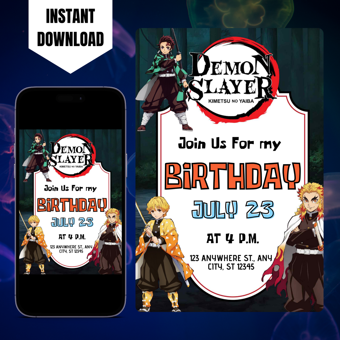 Demon Slayer Birthday Invitation Template