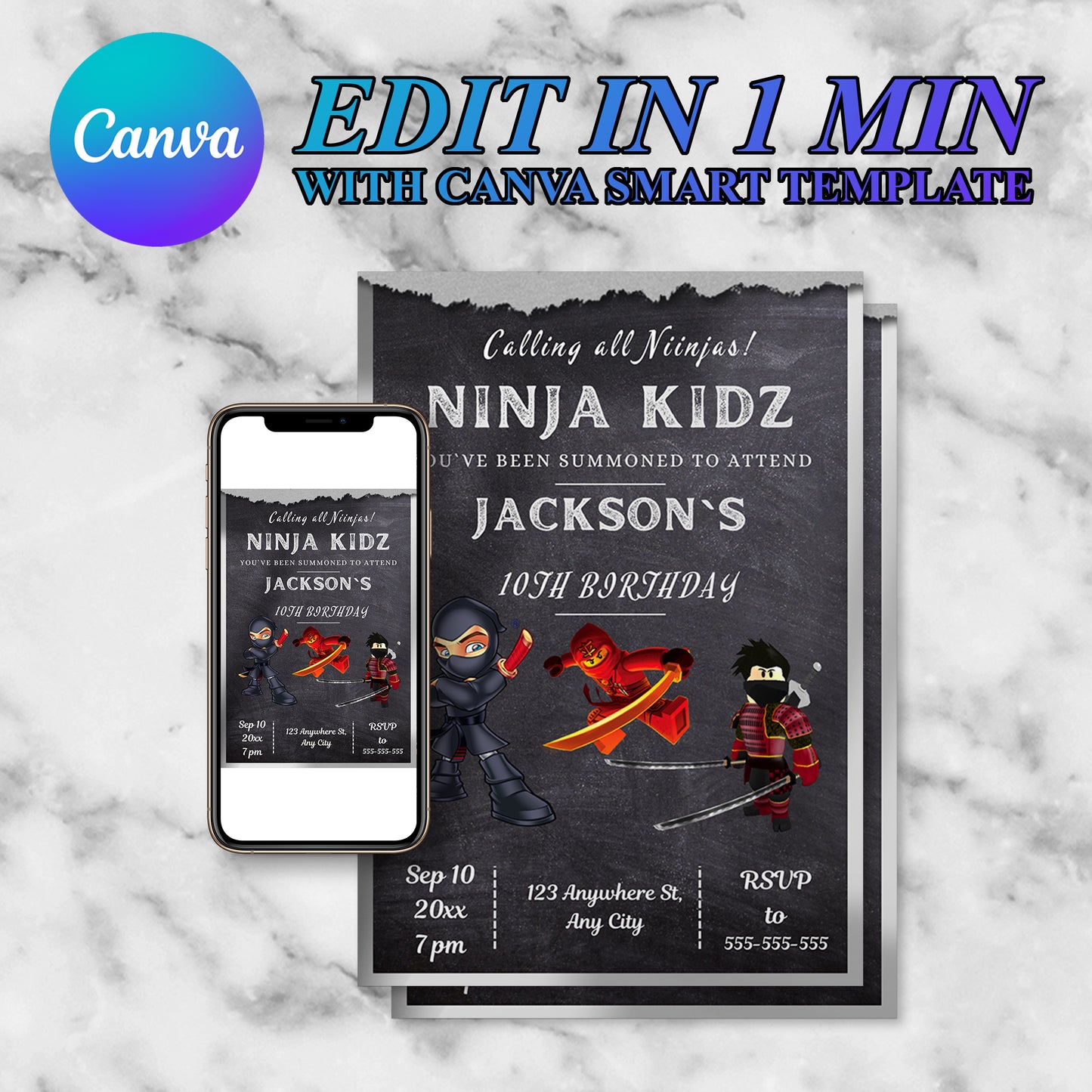 Ninja Kidz Birthday Invitation Template