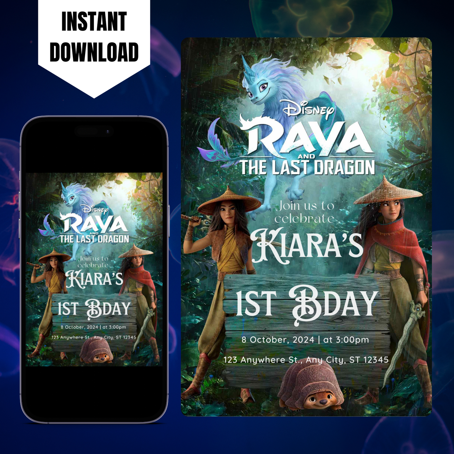 Rava and the last Dragon Birthday Invitation Template