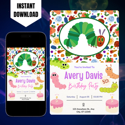 Very Hungry Caterpillar Birthday Invitation Template CreativeRino