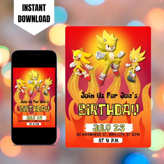 Super Sonic Birthday Invitation Template