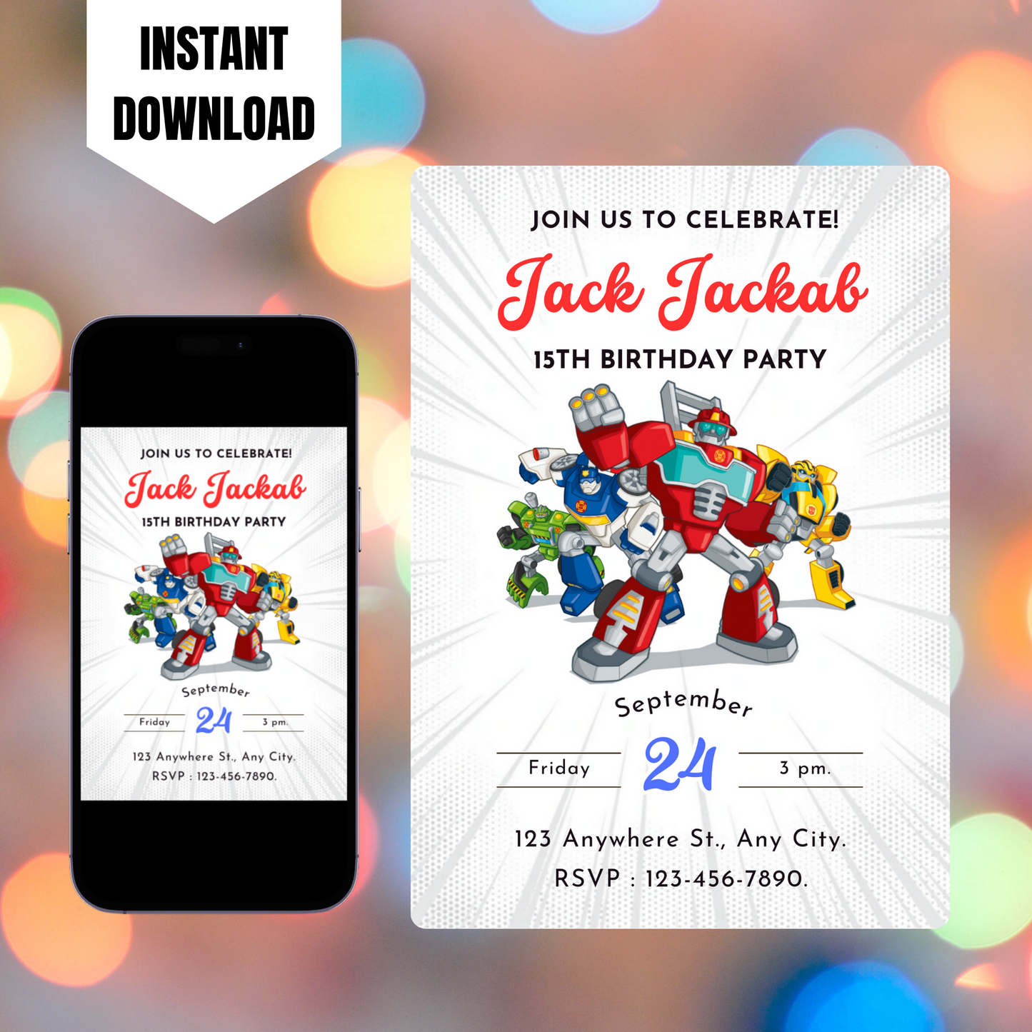 Rescue Bots Transformer Birthday Invitation Template