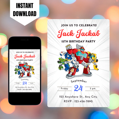 Rescue Bots Transformer Birthday Invitation Template CreativeRino