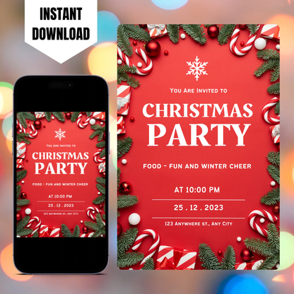 Peppermint Christmas Party Invitation Template CreativeRino