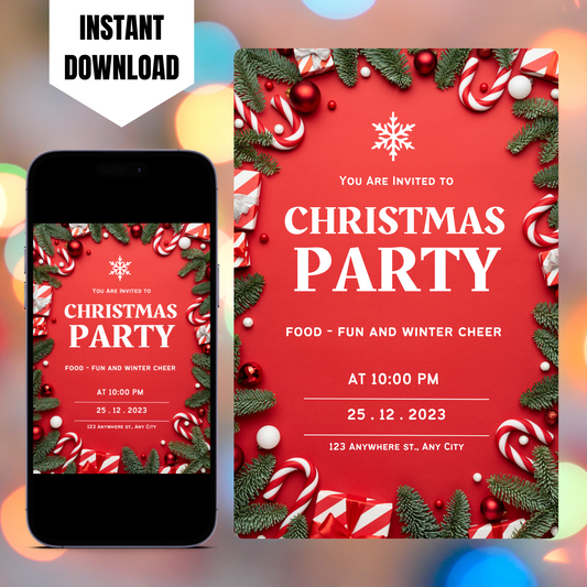 Peppermint Christmas Party Invitation Template