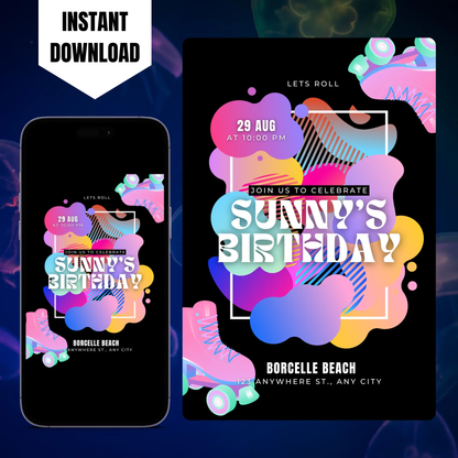 Roller Skates Skating Birthday Invitation Template CreativeRino