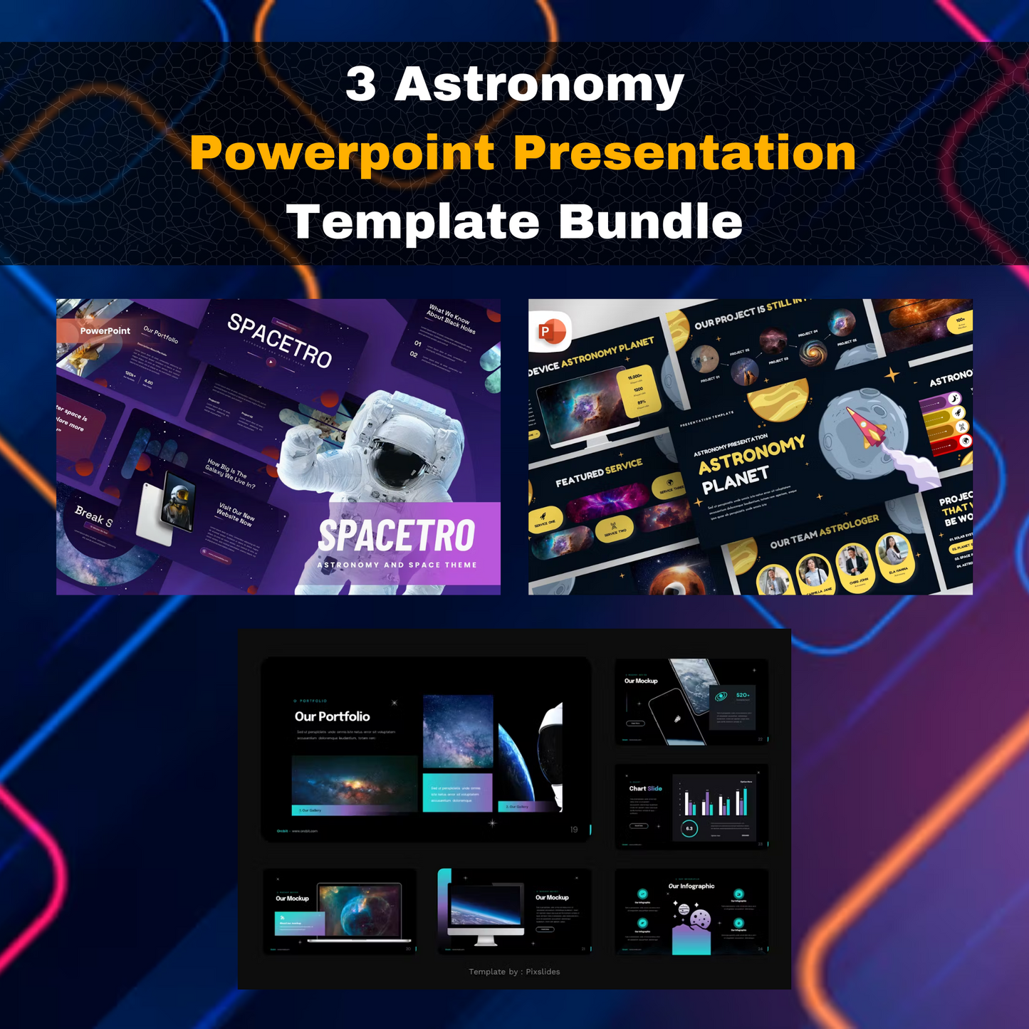 3 Astronomy Business PowerPoint Template Bundle | Modern Clean Space Star Planet Meteor Presentation Templates