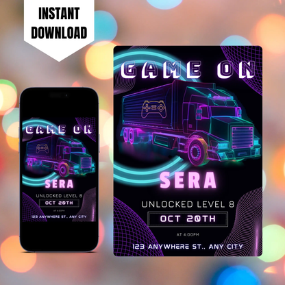 Game Truck Gaming Birthday Invitation Template CreativeRino