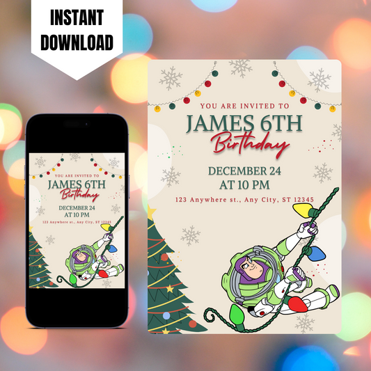 Buzz Lightyear Christmas Birthday Invitation Template | Toy Story Invite