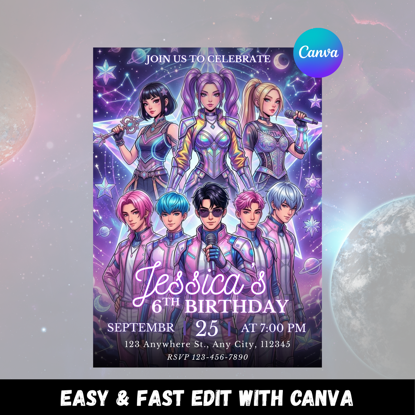 Kpop Demon Hunters Birthday Invite Template – Personalized Printable CreativeRino