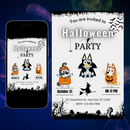 Bluey and Bingo Halloween Birthday Invitation Template CreativeRino