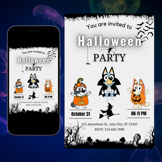 Bluey and Bingo Halloween Birthday Invitation Template