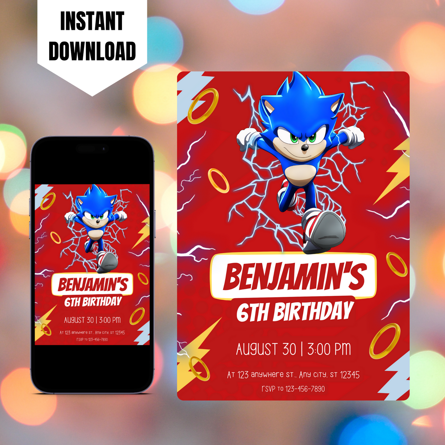 Sonic Birthday Invitation Template