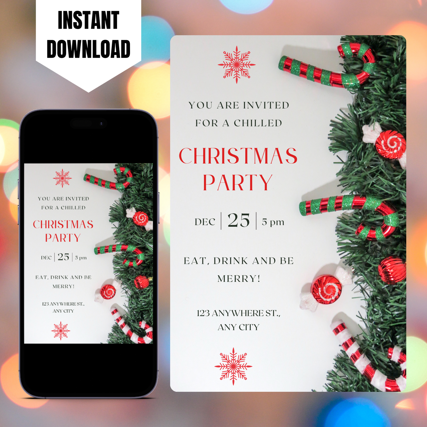 Peppermint Christmas Party Invitation Template