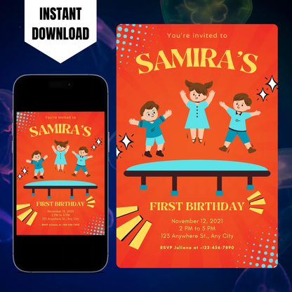 Trampoline Birthday Invitation Template CreativeRino