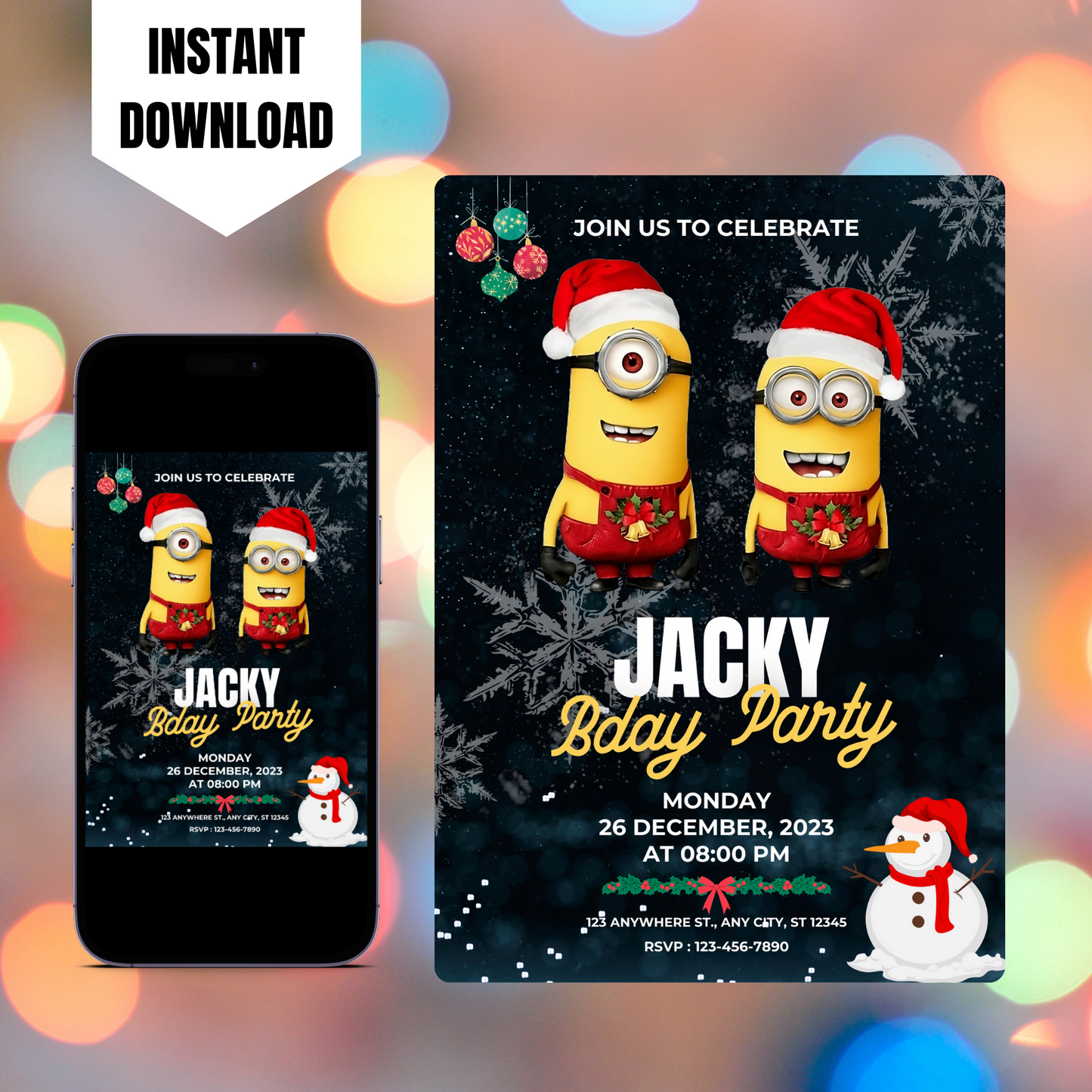 Minions Christmas Birthday Invitation Template