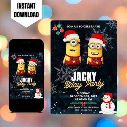 Minions Christmas Birthday Invitation Template CreativeRino