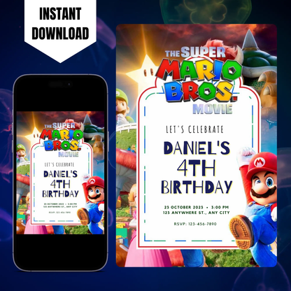 Super Mario Birthday Invitation Template CreativeRino