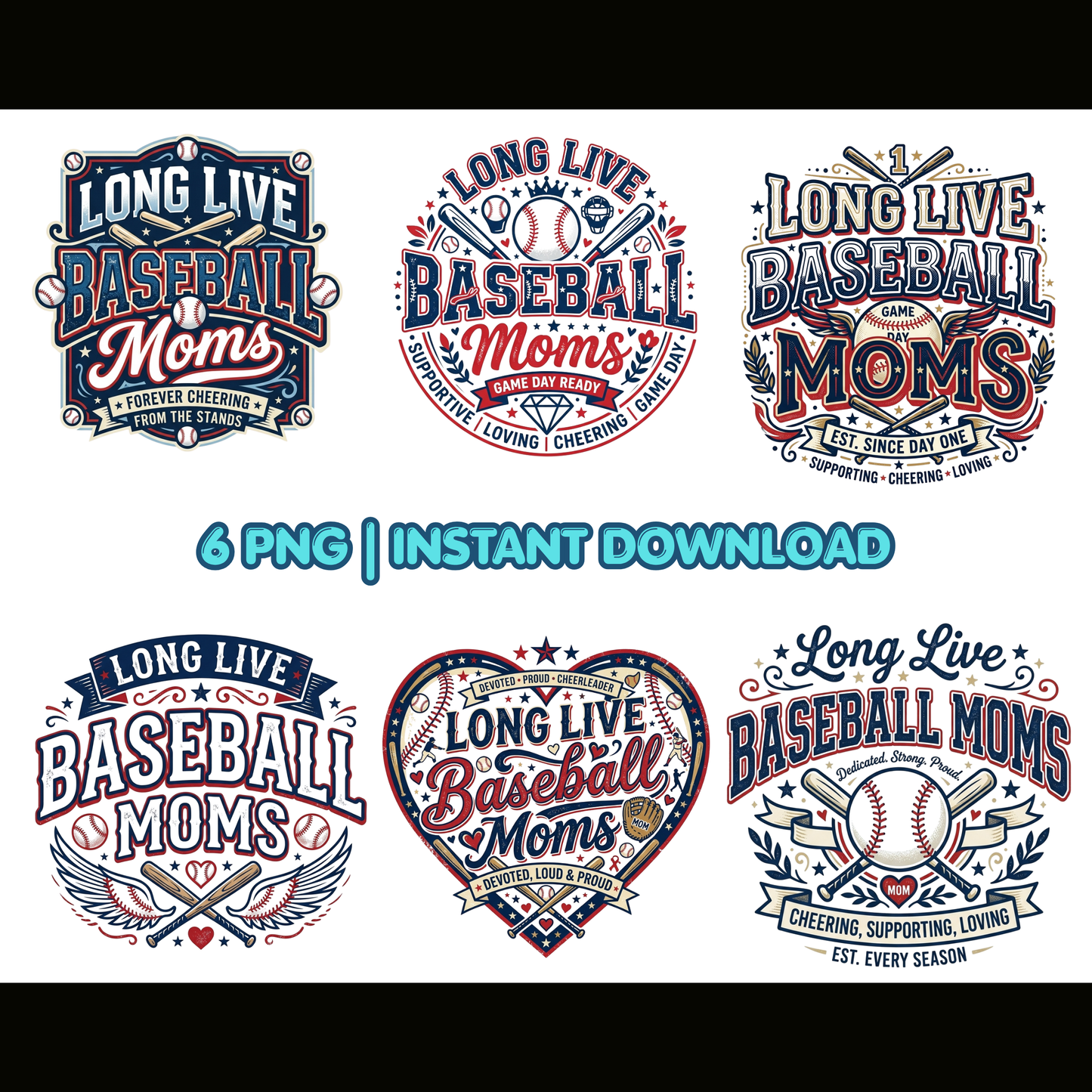 Long Live Baseball Moms PNG | Digital Download for Shirts & Sublimation CreativeRino