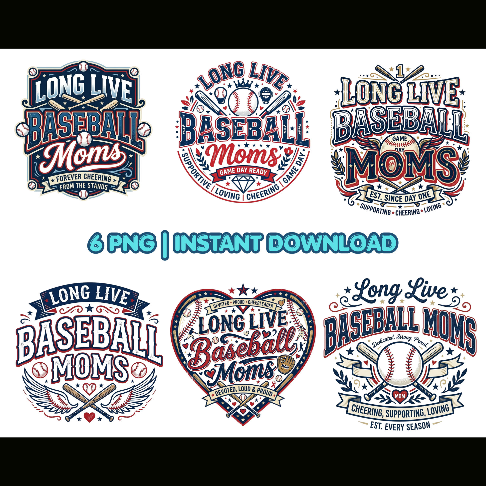 Long Live Baseball Moms PNG | Digital Download for Shirts & Sublimation CreativeRino