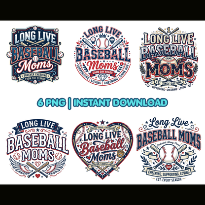 Long Live Baseball Moms PNG | Digital Download for Shirts & Sublimation CreativeRino