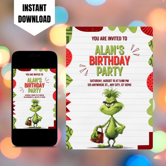 Baby Grinch Birthday Invitation Template