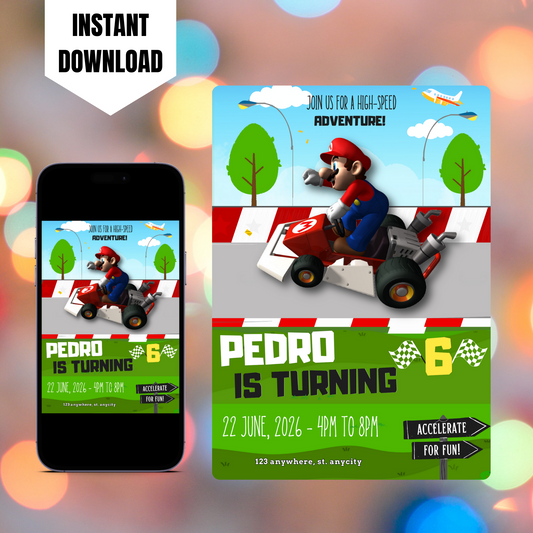 Super Mario Kart Birthday Invitation Template