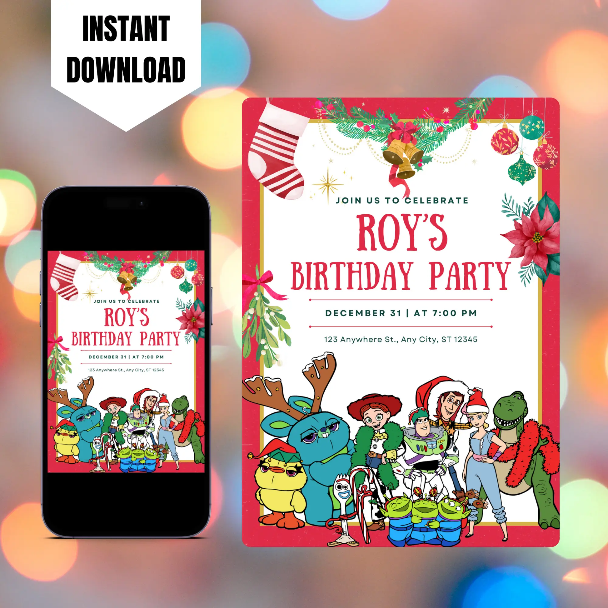 Toy Story Christmas Birthday Invitation Template - CreativeRino