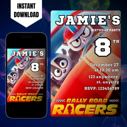 Rally Road Racers Birthday Invitation Template CreativeRino