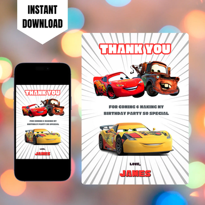 Cars Thank You Card Template CreativeRino