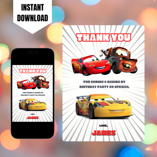 Cars Thank You Card Template