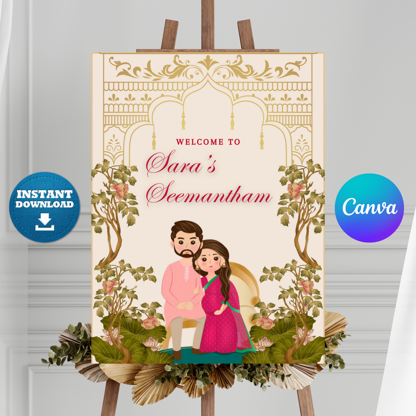 Seemantham Ceremony Sign Template | Indian Baby Shower Welcome Sign