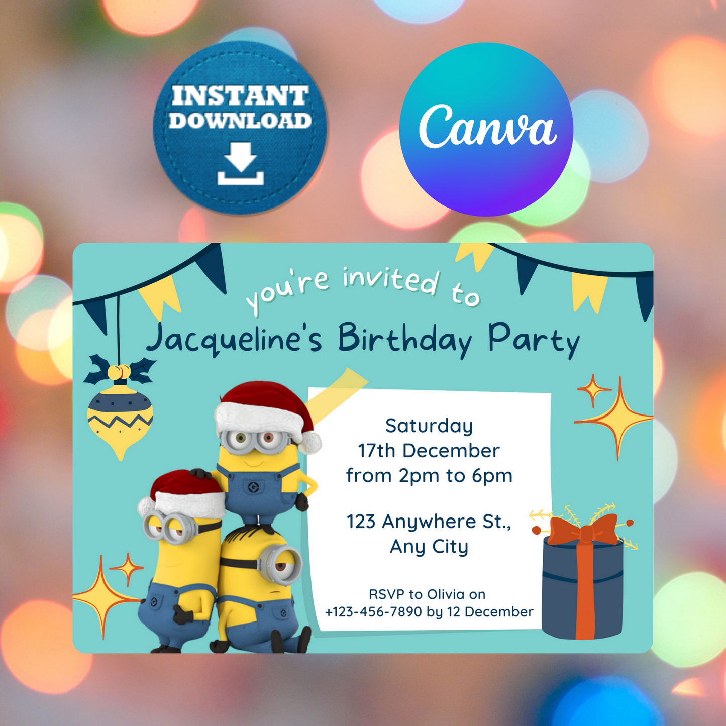 Minions Christmas Birthday Invitation Template