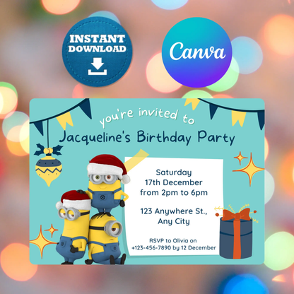 Minions Christmas Birthday Invitation Template CreativeRino